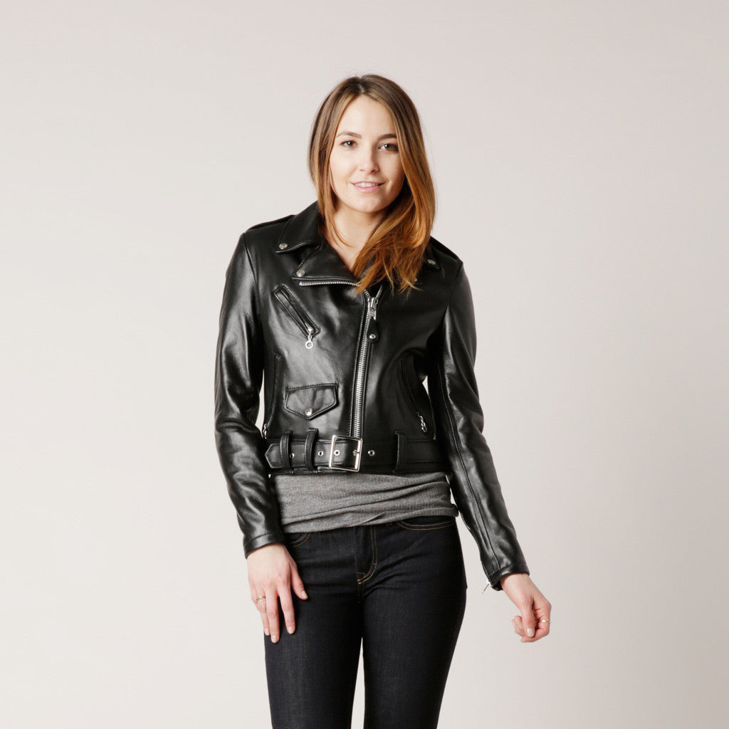 218W Perfecto Cropped Black Leather Jacket