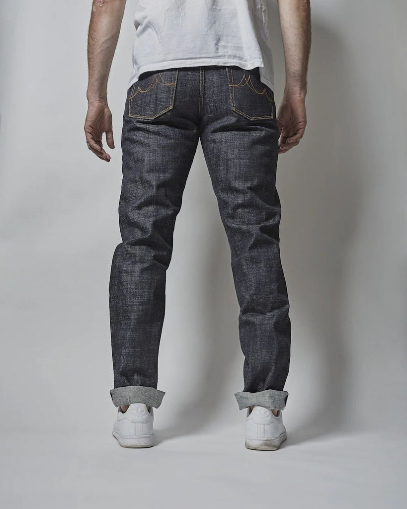 Masterpiece Denim (MPD) is our flagship fabric made of a heavy weight dark indigo Japanese selvedge denim with exceptional character and high fade potential. It has a slubby, textured surface that starts out rigid and breaks in beautifully with wear.
- 16oz selvedge denim
- 100% cotton
- Dark indigo warp x white weft
- Right hand twill
- Collect Mills in Okayama, Japan