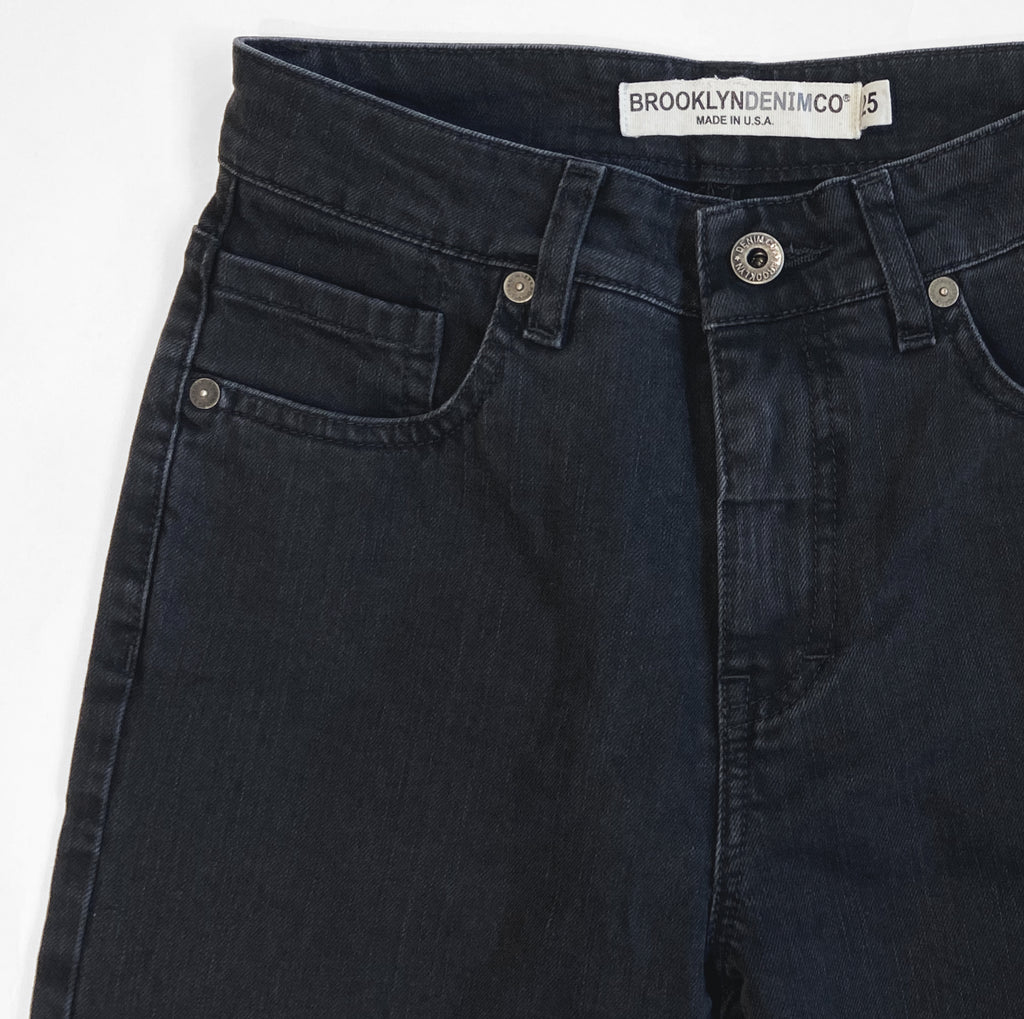 These Brooklyn Denim Co. high waisted skinny jeans are a slim throughout and have the classic 5-pocket zip fly style.

99% Cotton and 1% Elastane
11 oz Stretch Cone Mills Denim
Worn at the knees
Frayed hem
High Waisted stretch jeans
Skinny
Made in USA