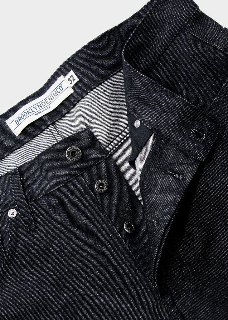 Brooklyn Denim Co's Men's Relaxed Jeans are a company favorite. This jean is a classic 5-pocket with a roomy fit. The Relaxed cut is wide in the thigh and tapers through the bottom of the leg. This go-around, we made it in a mid-weight unwashed classic 3x1 denim.

100% Cotton
12.75 oz Rigid Black Denim w/Natural Fill

Fit: Relaxed
Rise: Mid
Leg: Wide through thigh with a slight taper to the bottom
Button Fly
Contrast Stitching
Made in New York