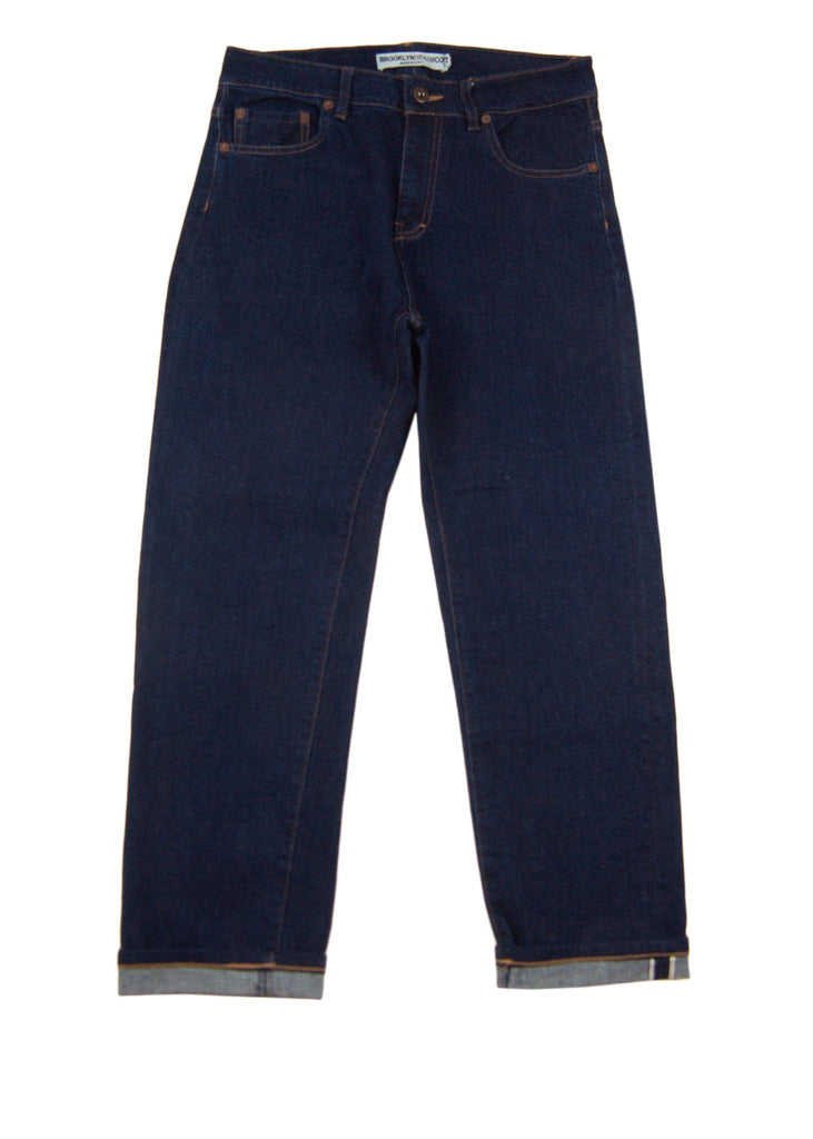 These relaxed fit boyfriend jeans are made from a rinsed Cone Mills selvedge denim and features the classic 5-pocket style with zip-fly button closure and tapers slightly after the knee.

98% Cotton, 2% Spandex
Rinsed Cone Mills Selvedge Denim
Relaxed Boyfriend
Straight Leg stretch jeans
Cropped length
Made in USA