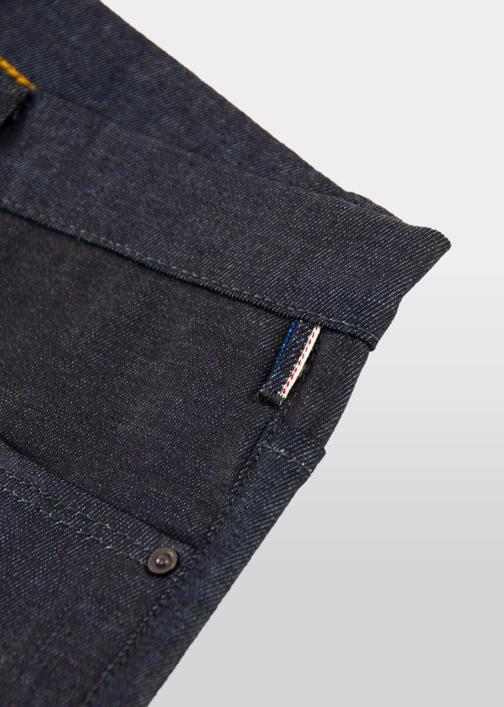 "Think of it as a great start to a “new-vintage” pair of jeans...I digress.. they’re fu*ing cool and unlike anything else you’ll ever find." A more classic fit from an avant-garde designer, this jean has all of the nuanced detailing that you crave from Matias. These jeans are anything but ordinary, the piece that you will obsess over for years to come!

Mid rise
Slim taper. Not skinny.
11oz indigo warp with a natural weft Candiani 98% cotton ; 2% elastane
Resin coated
Unwashed
14.5" L