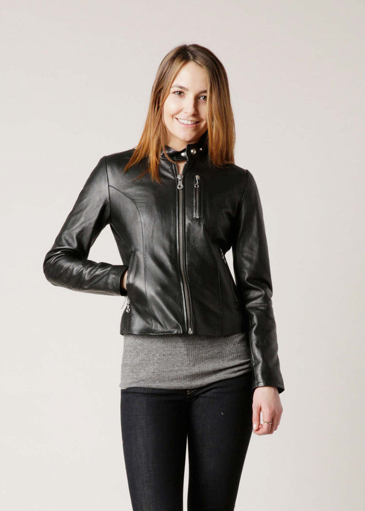 This Schott NYC 141W lightweight women's jacket features soft lambskin leather with a zip up front, floral printed lining and three front pockets.

Details:

*Lambskin Leather

*Printed polyester lining

*22" Length

*"Cafe" zip front jacket

*Imported

Schott NYC jackets have become a symbol of American culture, growing and changing as America does, defining everything they do and every jacket they make. From the creation of the PERFECTO motorcycle jacket, made famous on the backs of Brando &  Dean. 