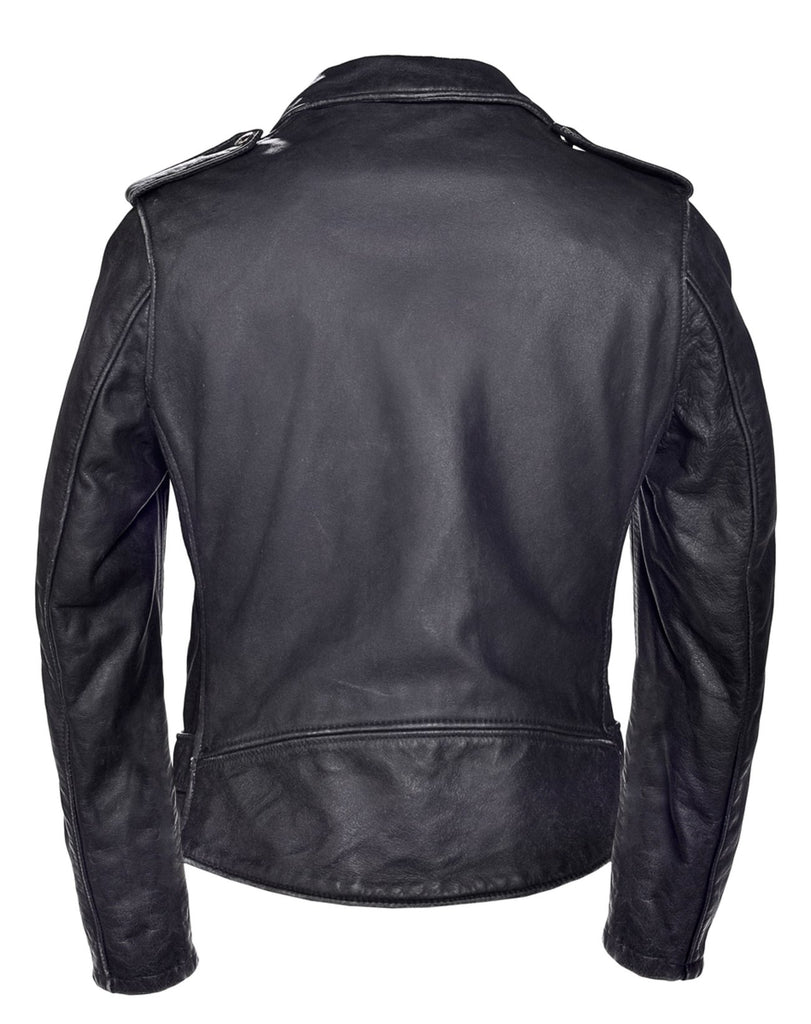 This women's Schott Perfecto features a boyfriend fit with a 22.5" vintage cowhide that has three zippered pockets in the front with a snap down collar and lapels and the signature Perfect belt buckle closure.

Washed Cowhide
Satin Lining
Traditional Schott Perfecto detailing
Union Made in USA