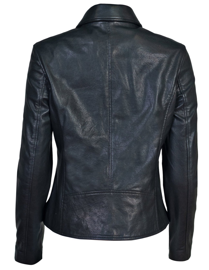 A time honored style that is always stylish. This women's Schott classic leather jacket features two zippered pockets and a front zip closure in tonal matte black metal. Constructed from soft lambskin, this jacket is clean and timeless.

22.5" Length

Two Lower Front Welt Pockets

Two Zipper Chest Pockets

Matte Black Trim

Black Satin Lining

Imported